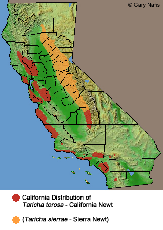 map of california coast. Range in California: Red